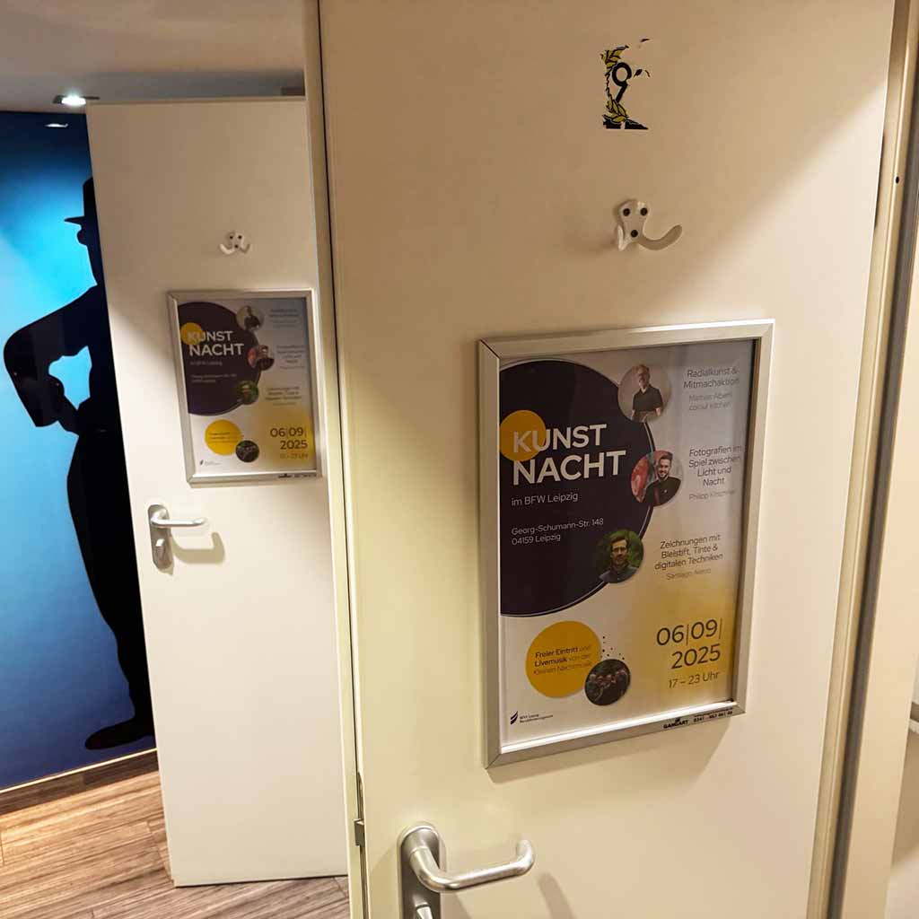 Ein Plakat zur Kunstnacht in Leipzig, das Details zur Veranstaltung am 6. September 2025 enthält.